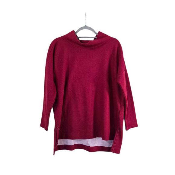 Anthropologie Oversized Slouchy Theresa Raspberry Red Cowl Neck Tunic Top Sz MP - Picture 2 of 14